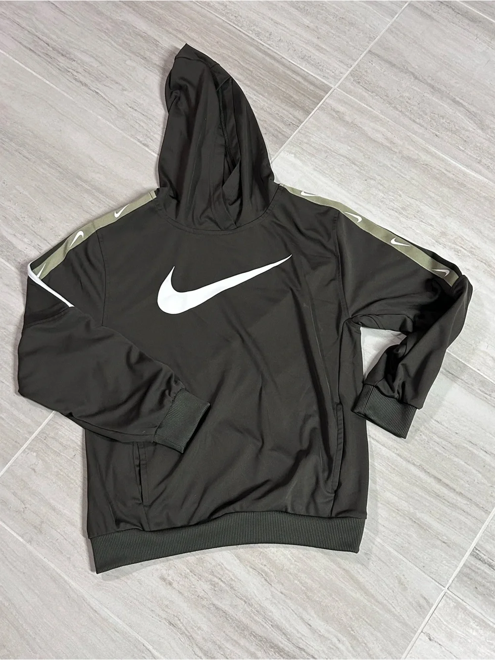 Nike Military Green Hooded Performance Pullover with White Swoosh
